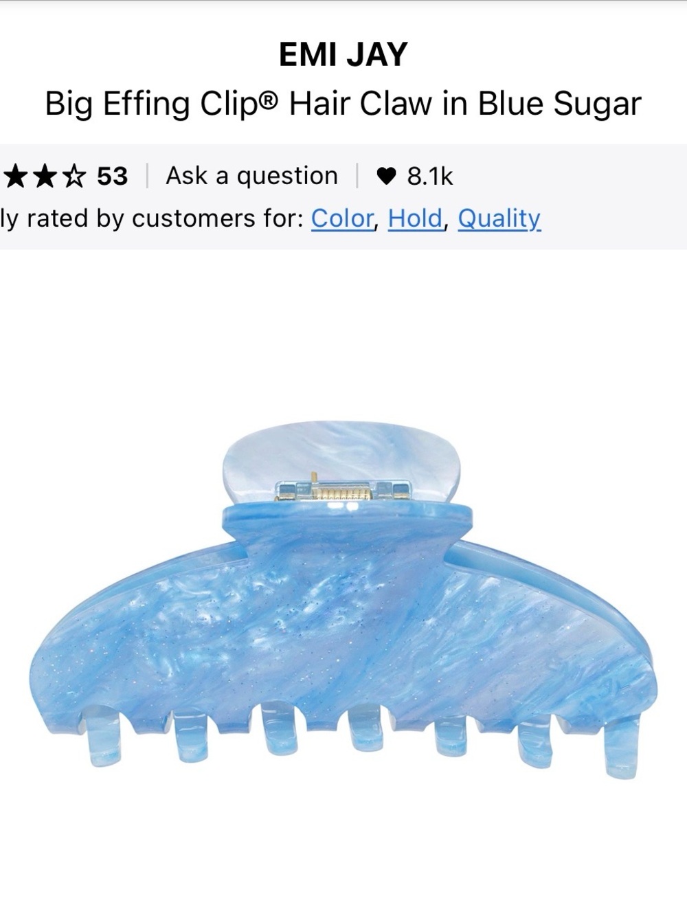 Emi Jay Blue Sugar Marbled Acrylic Hair Claw